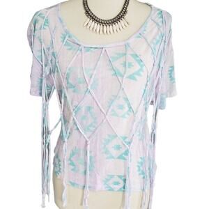 Kirra Aztec Print with Netted Accent Boho Top Small